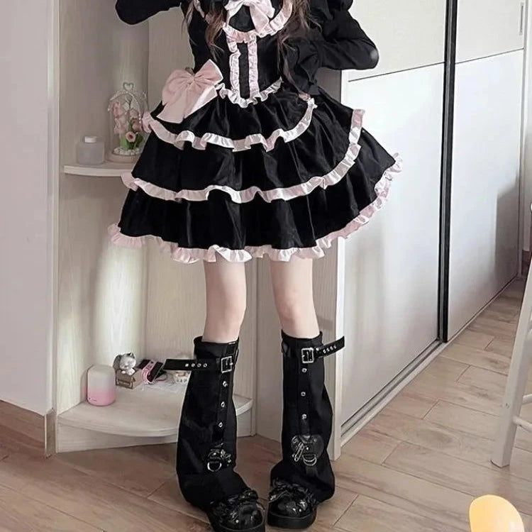 kawaiies-softtoys-plushies-kawaii-plush-Y2K Harajuku Spice Girls Black Pink Zipper Leg Warmers Apparel