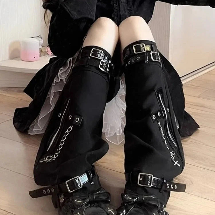 kawaiies-softtoys-plushies-kawaii-plush-Y2K Harajuku Spice Girls Black Pink Zipper Leg Warmers Apparel