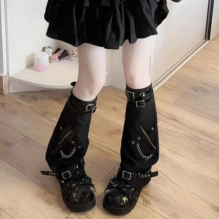 kawaiies-softtoys-plushies-kawaii-plush-Y2K Harajuku Spice Girls Black Pink Zipper Leg Warmers Apparel