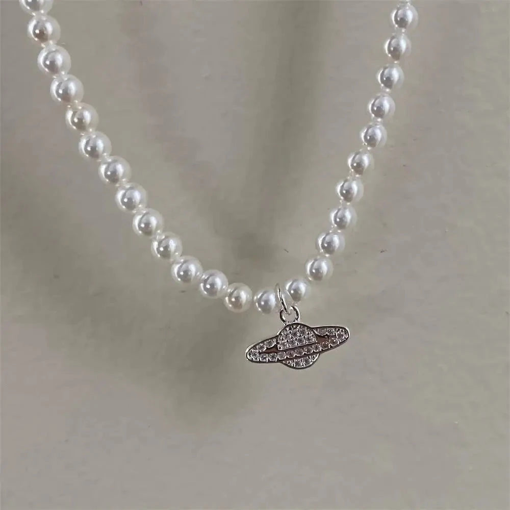 kawaiies-softtoys-plushies-kawaii-plush-Y2K Pearl Choker Women's Saturn Pendant Necklace Jewelry