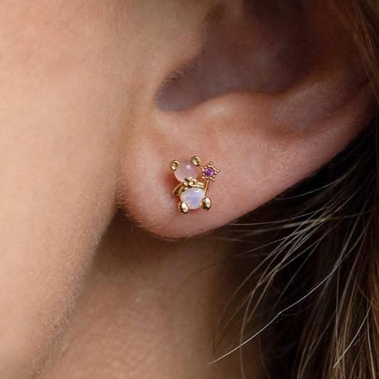 kawaiies-softtoys-plushies-kawaii-plush-Zircon Light Pink Round Gold-plated Earring Earrings