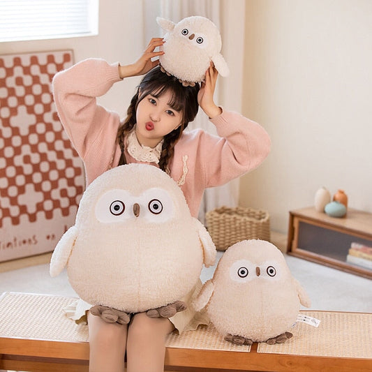 kawaiies-softtoys-plushies-kawaii-plush-Biege Shocked Chonky Owl Plushie | NEW Soft toy