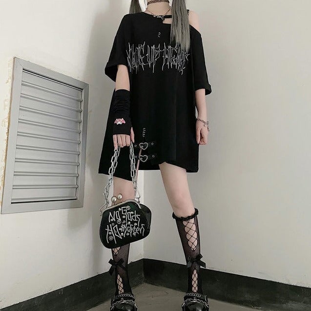 Black 'Make Up Heart' Punk Women's Oversized Tee - Kawaiies - Adorable - Cute - Plushies - Plush - Kawaii
