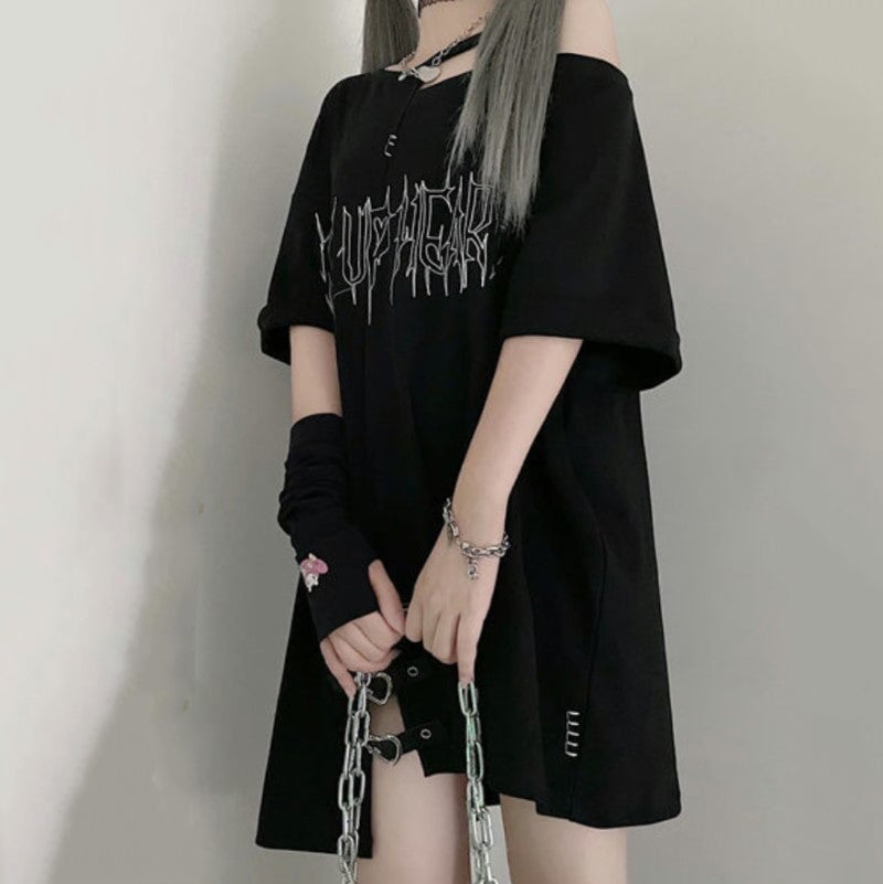 Black 'Make Up Heart' Punk Women's Oversized Tee - Kawaiies - Adorable - Cute - Plushies - Plush - Kawaii