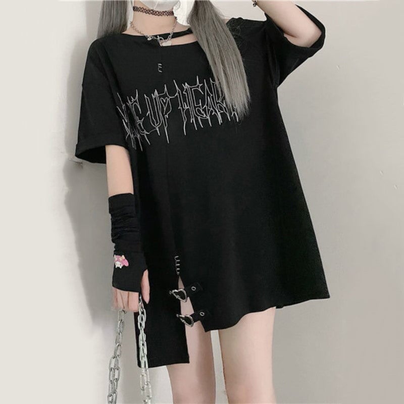 Black 'Make Up Heart' Punk Women's Oversized Tee - Kawaiies - Adorable - Cute - Plushies - Plush - Kawaii