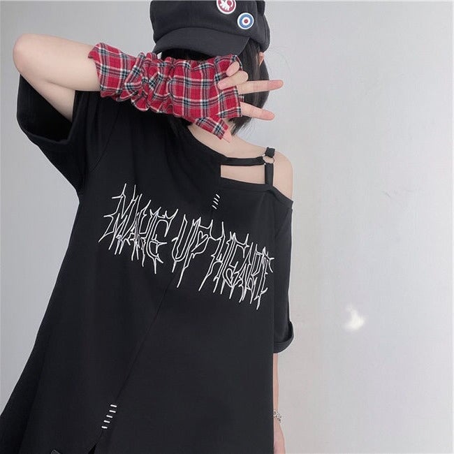 Black 'Make Up Heart' Punk Women's Oversized Tee - Kawaiies - Adorable - Cute - Plushies - Plush - Kawaii
