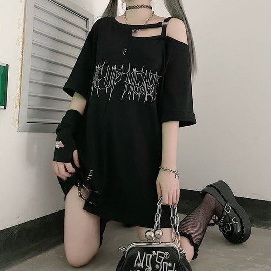 Black 'Make Up Heart' Punk Women's Oversized Tee - Kawaiies - Adorable - Cute - Plushies - Plush - Kawaii