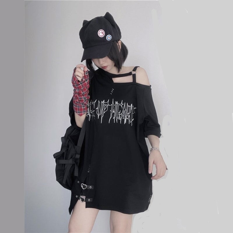 Black 'Make Up Heart' Punk Women's Oversized Tee - Kawaiies - Adorable - Cute - Plushies - Plush - Kawaii