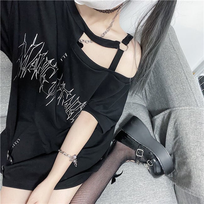 Black 'Make Up Heart' Punk Women's Oversized Tee - Kawaiies - Adorable - Cute - Plushies - Plush - Kawaii