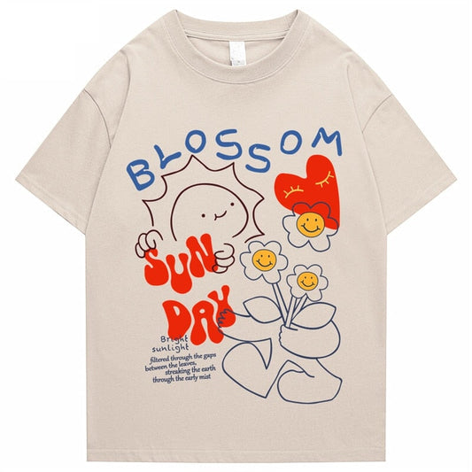 kawaiies-softtoys-plushies-kawaii-plush-Blossom Sunday Cartoon Drawing Print Unisex Tee Apparel Cream S