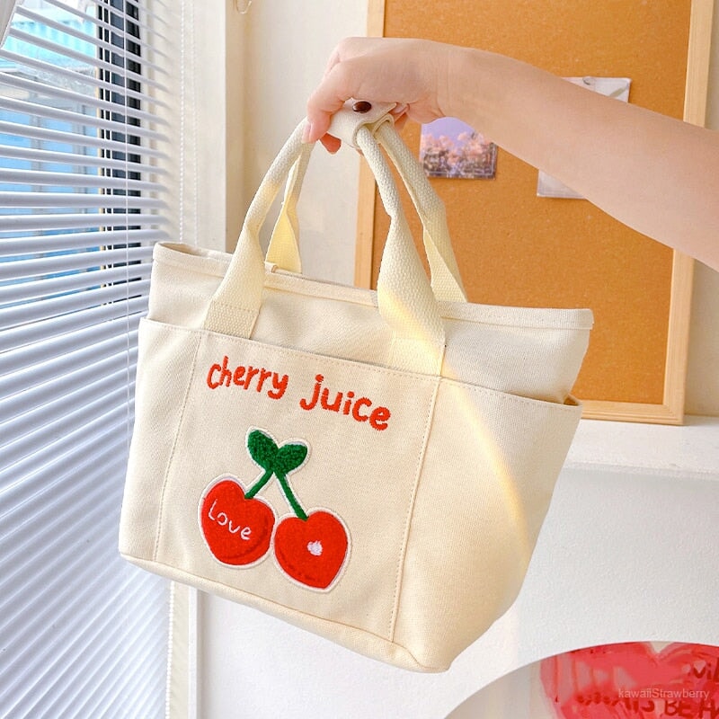 Cute Cherry & Bunny Canvas Lunch Bags - Kawaiies - Adorable - Cute - Plushies - Plush - Kawaii