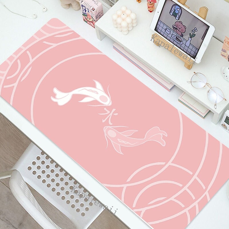 kawaiies-softtoys-plushies-kawaii-plush-Double Koi Fish Pink Navy Large Mouse Pad | NEW Mouse Pads Pink 90 x 40cm 