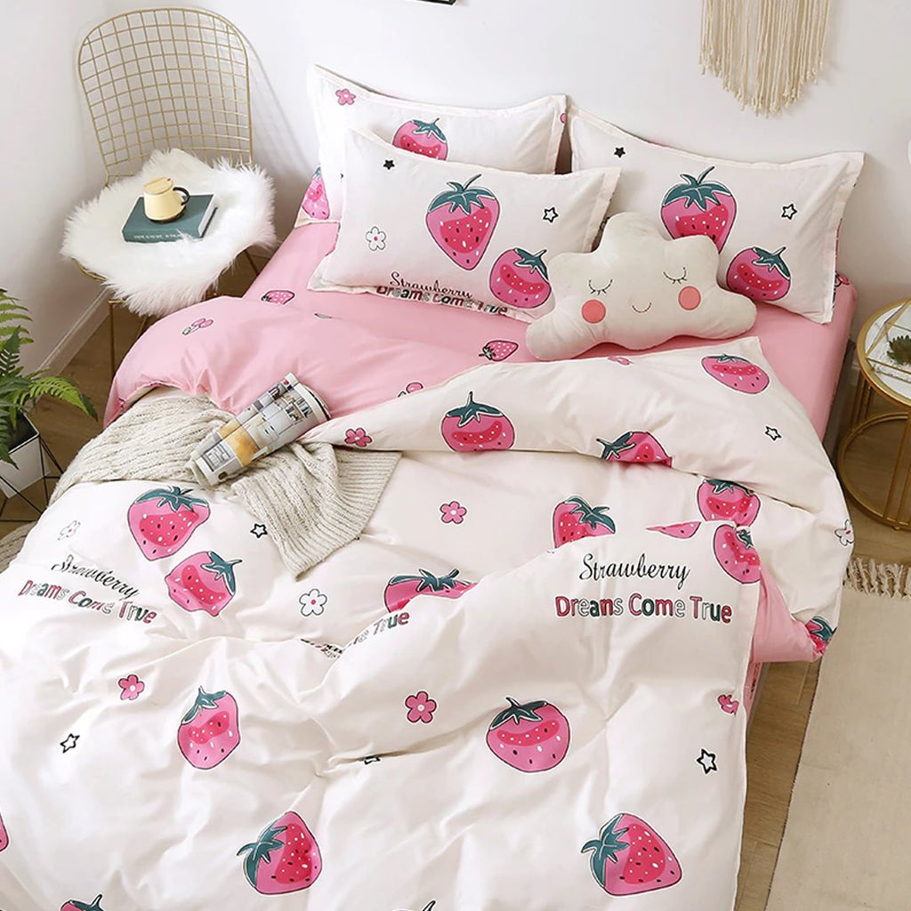 Dreams Come True White Strawberry Bedding Set - Kawaiies - Adorable - Cute - Plushies - Plush - Kawaii
