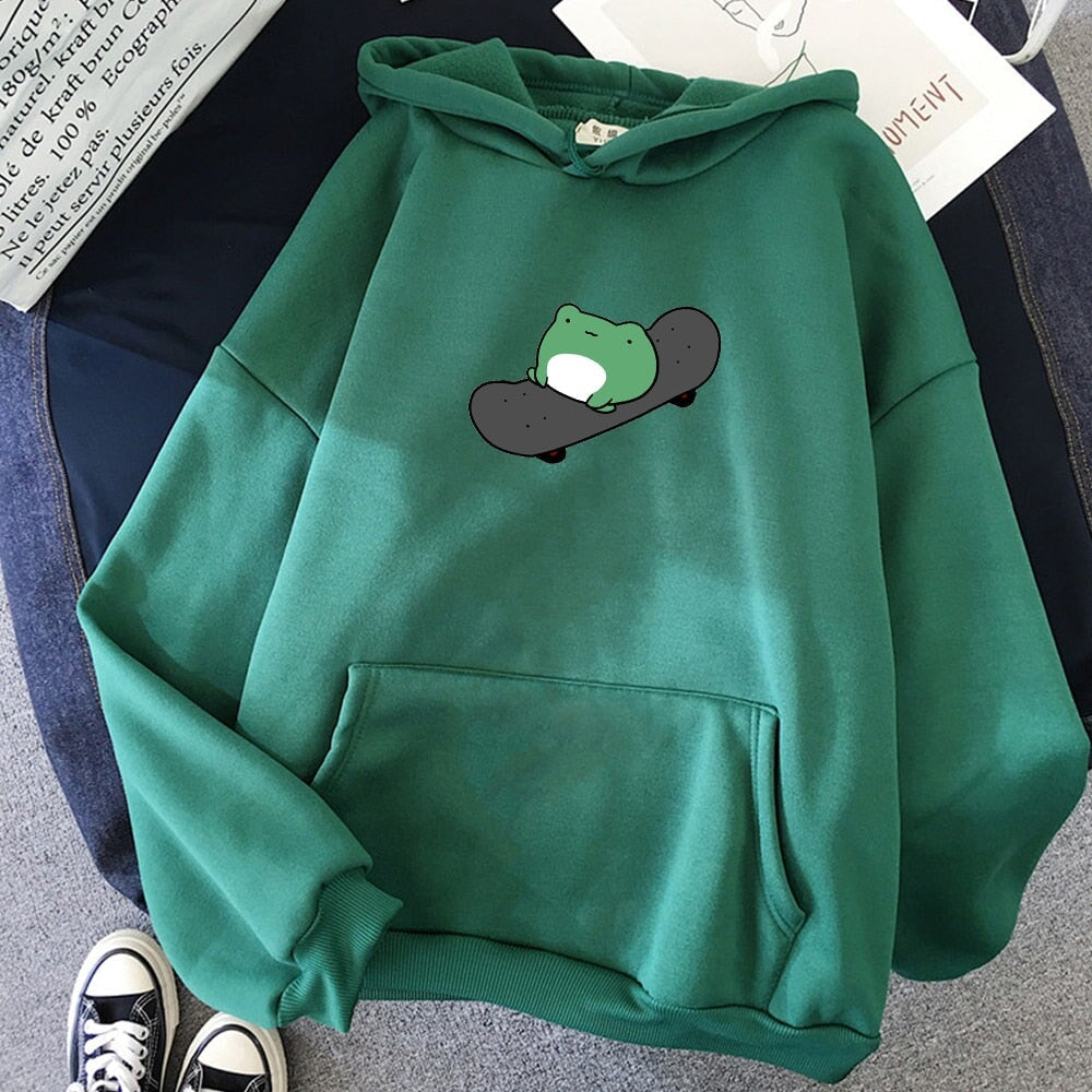 Frog on Skateboard Unisex Hoodies  - Limited Stock - Kawaiies - Adorable - Cute - Plushies - Plush - Kawaii