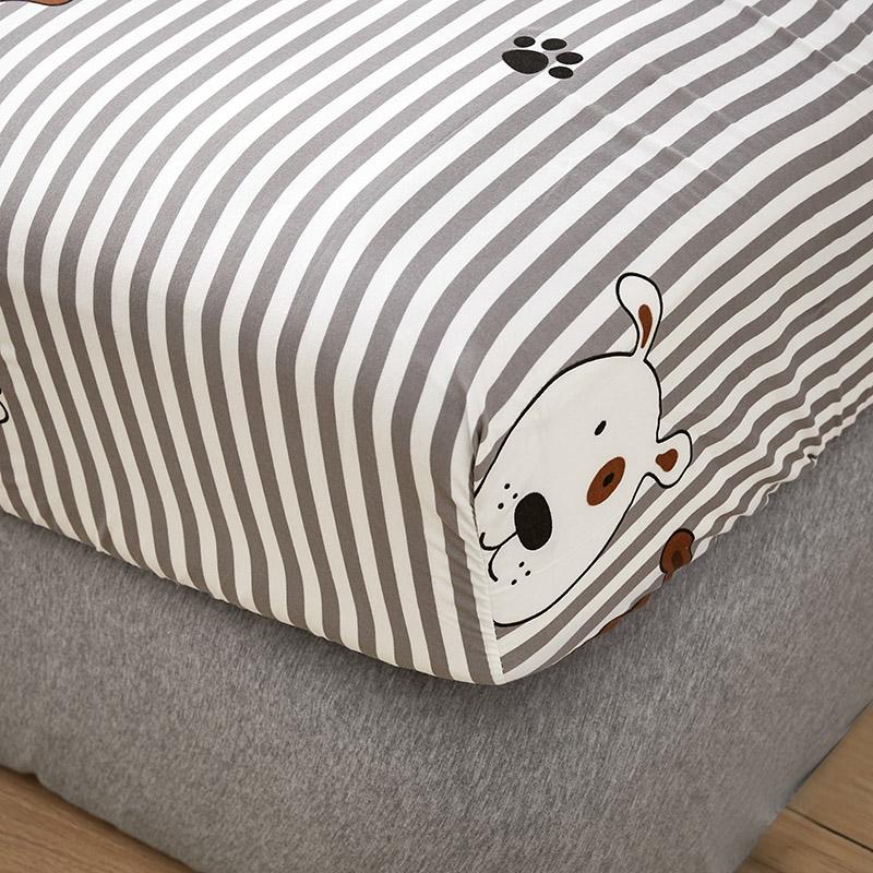 Grey Striped Dog Fitted Bedsheet - Kawaiies - Adorable - Cute - Plushies - Plush - Kawaii