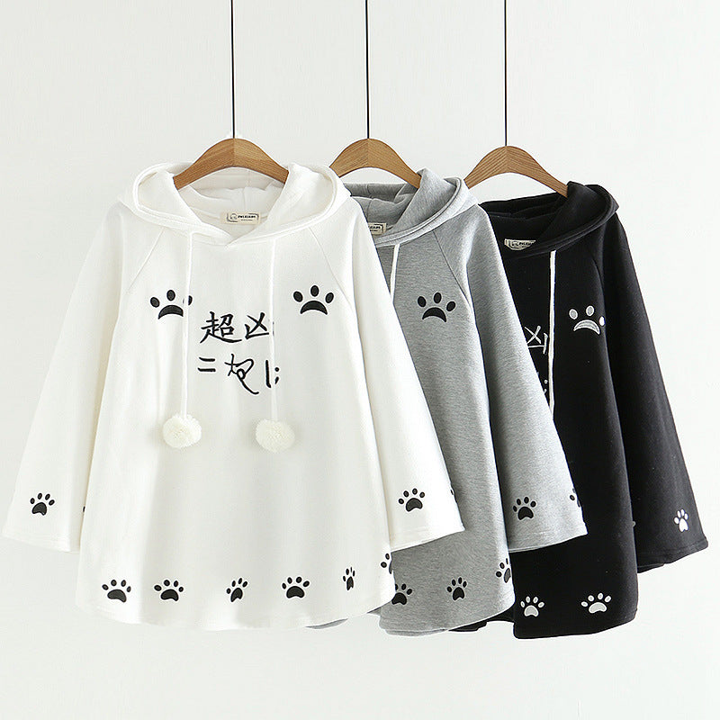 Harajuku Black Gray White Cat Hooded Cloak Coat - Kawaiies - Adorable - Cute - Plushies - Plush - Kawaii