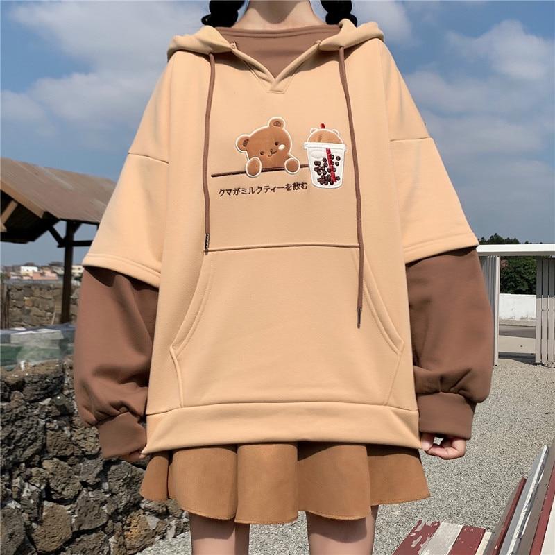 Teddy Bear Hoodie Boba Milk Tea Hoodie Japanese Bubble Tea