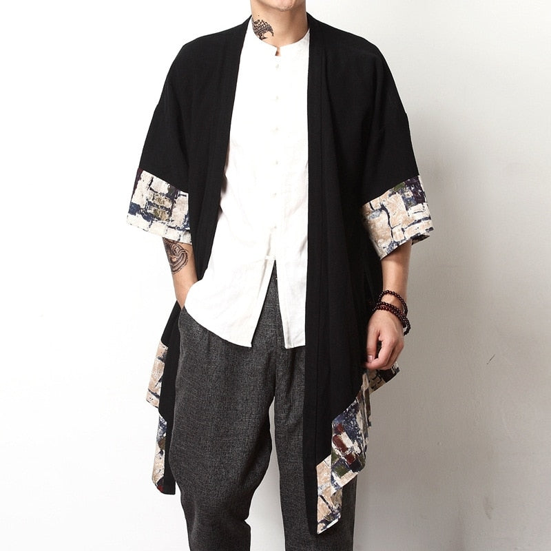 Japanese Collage Paint Black Men's Yukata Kimono Jacket - Kawaiies - Adorable - Cute - Plushies - Plush - Kawaii