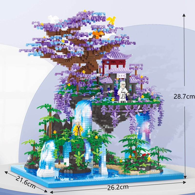 Japanese Purple Sakura Tree Temple Waterfall Nano Building Blocks - Limited Stock - Kawaiies - Adorable - Cute - Plushies - Plush - Kawaii