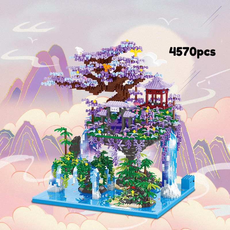 Japanese Purple Sakura Tree Temple Waterfall Nano Building Blocks - Limited Stock - Kawaiies - Adorable - Cute - Plushies - Plush - Kawaii