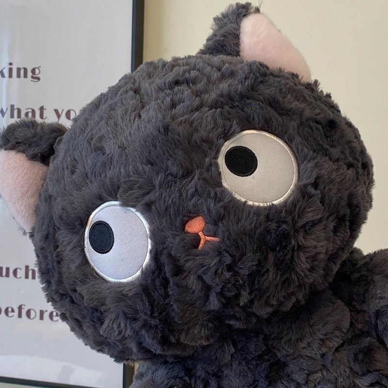 Jiji the Fluffy Black Cat Plushie Laying Down | NEW - Kawaiies - Adorable - Cute - Plushies - Plush - Kawaii
