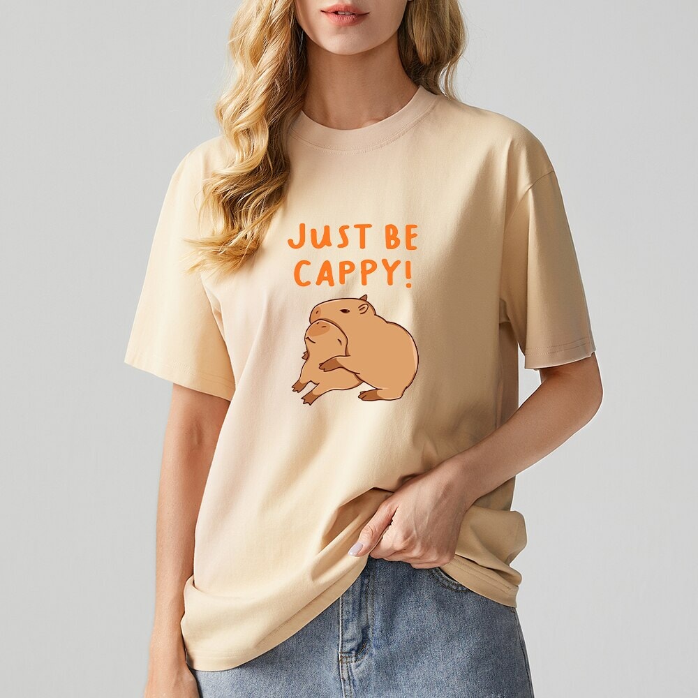 kawaiies-softtoys-plushies-kawaii-plush-Kawaii Two Capybara 'Just Be Cappy!' Unisex Cotton Tee Top | NEW Apparel 