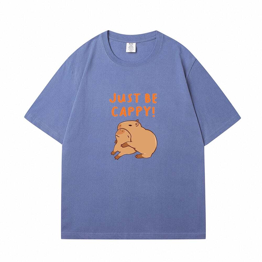 kawaiies-softtoys-plushies-kawaii-plush-Kawaii Two Capybara 'Just Be Cappy!' Unisex Cotton Tee Top | NEW Apparel Blue S