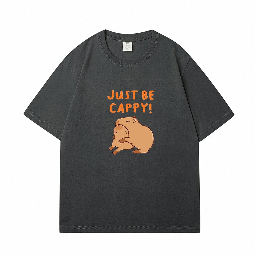 kawaiies-softtoys-plushies-kawaii-plush-Kawaii Two Capybara 'Just Be Cappy!' Unisex Cotton Tee Top | NEW Apparel Gray S
