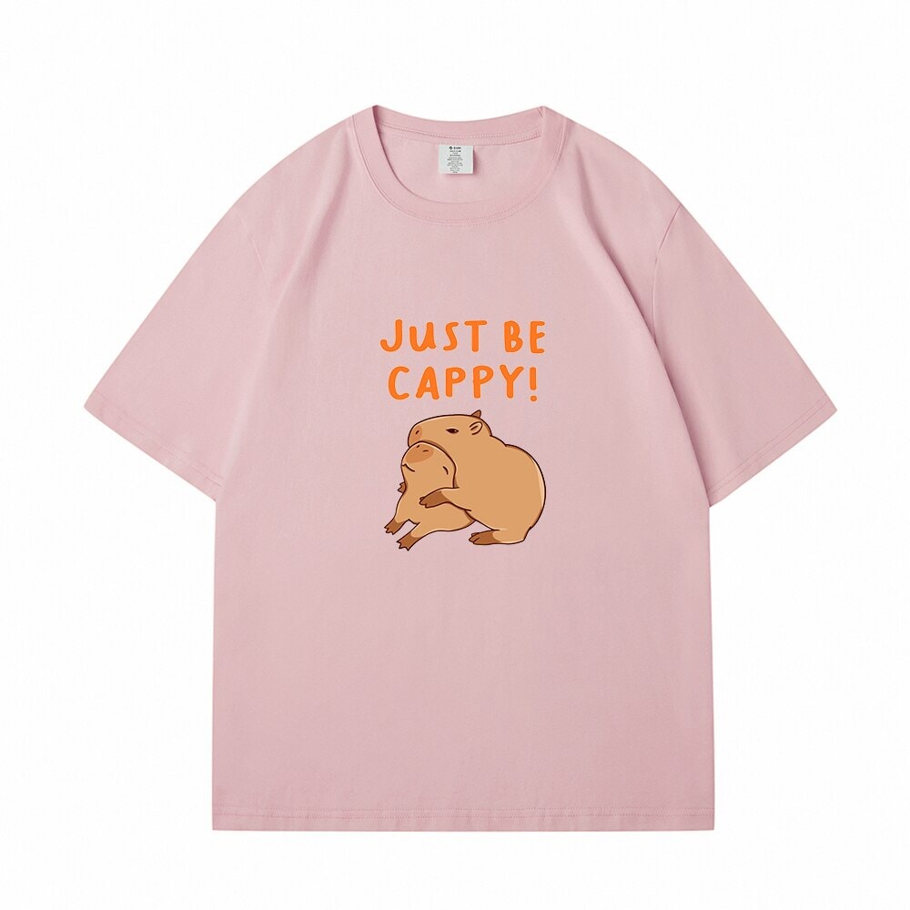 kawaiies-softtoys-plushies-kawaii-plush-Kawaii Two Capybara 'Just Be Cappy!' Unisex Cotton Tee Top | NEW Apparel Pink S