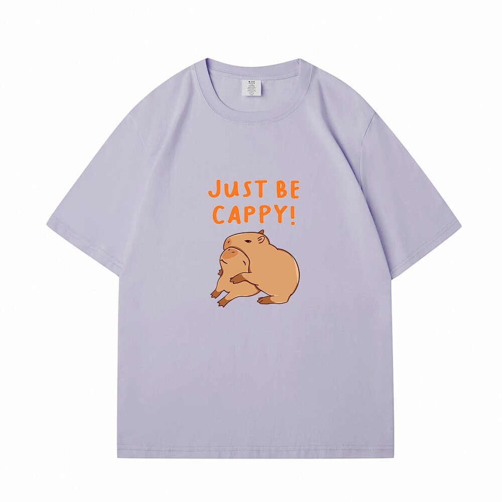 kawaiies-softtoys-plushies-kawaii-plush-Kawaii Two Capybara 'Just Be Cappy!' Unisex Cotton Tee Top | NEW Apparel Purple S