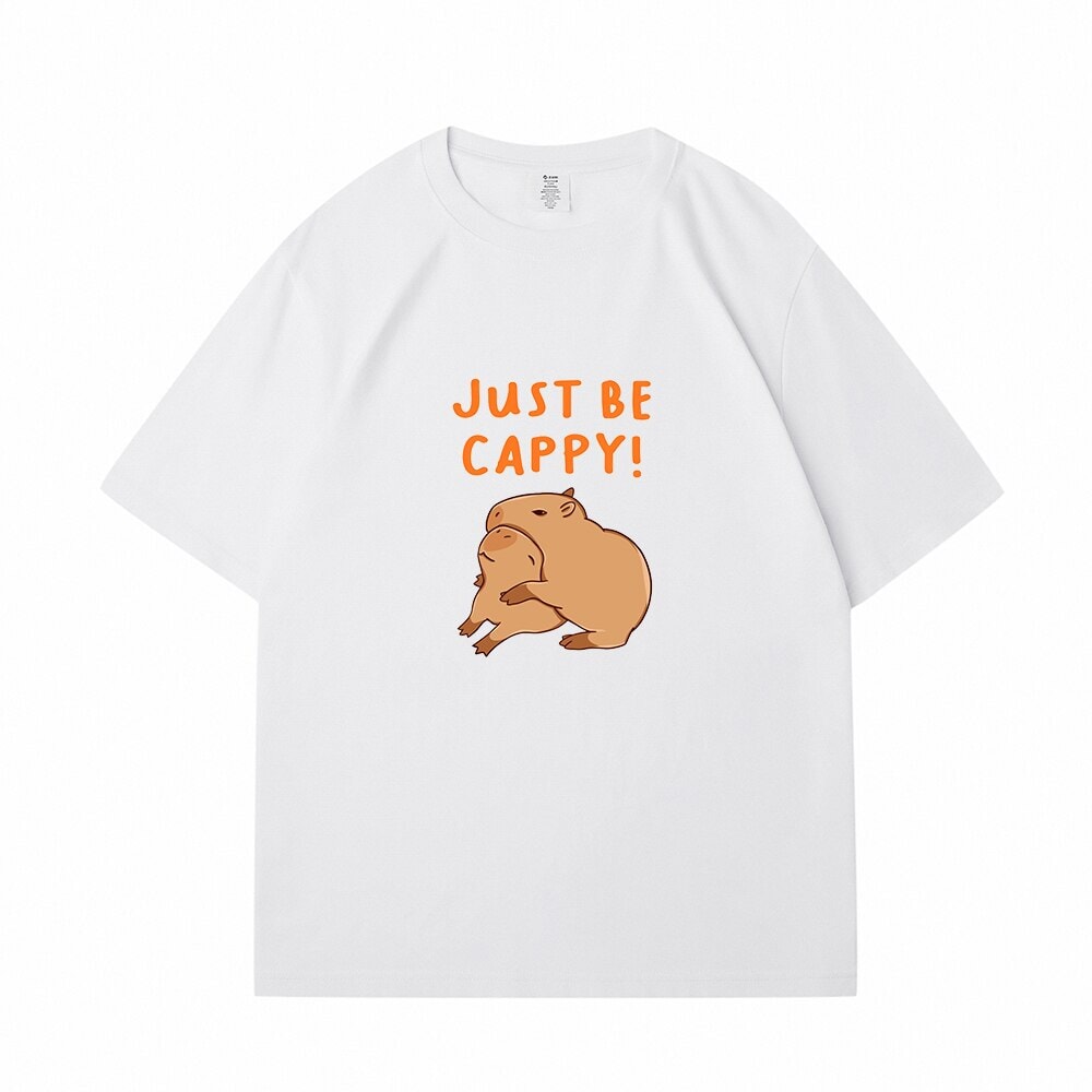 kawaiies-softtoys-plushies-kawaii-plush-Kawaii Two Capybara 'Just Be Cappy!' Unisex Cotton Tee Top | NEW Apparel White S