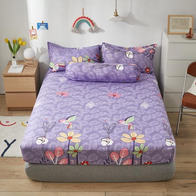 Lilac Purple Floral & Hummingbird Fitted Bedsheets - Kawaiies - Adorable - Cute - Plushies - Plush - Kawaii