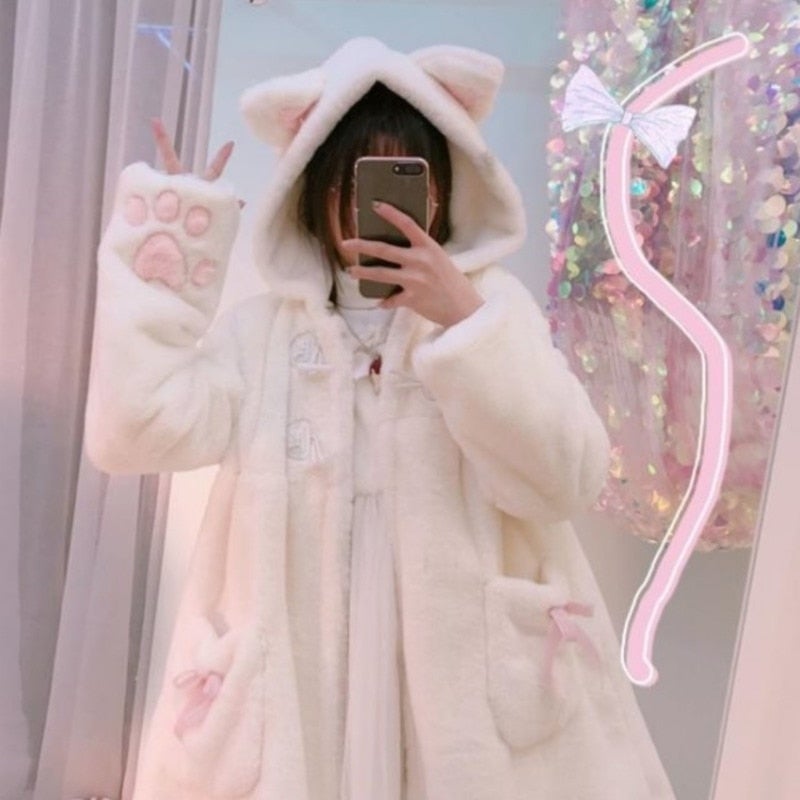 Lolita Fleece-lined Kitten Thickened Winter Women Jacket - Kawaiies - Adorable - Cute - Plushies - Plush - Kawaii