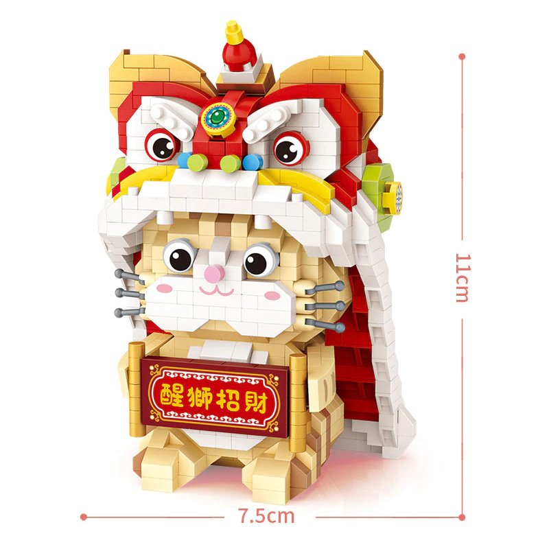 Micro Adorable Lucky Cat in Dancing Lion Onesie Building Sets - Kawaiies - Adorable - Cute - Plushies - Plush - Kawaii