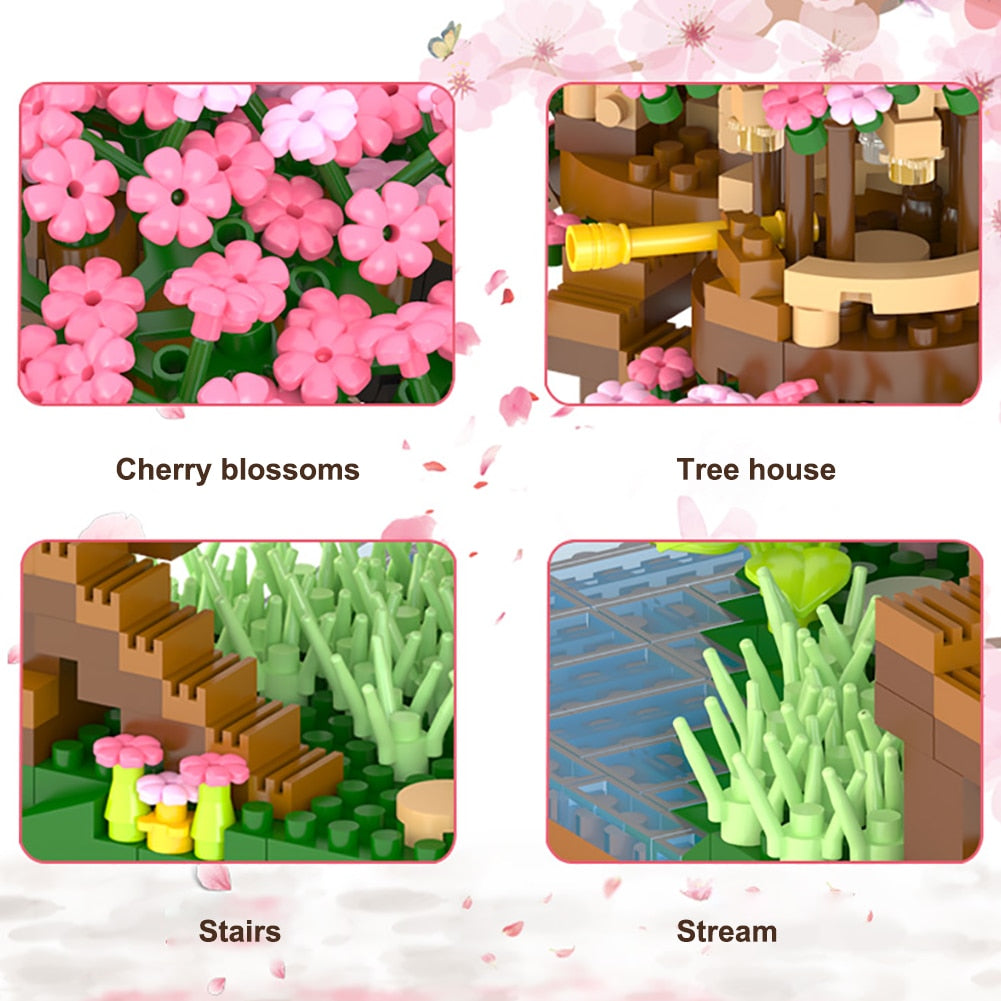 Sakura Cherry Blossom Tree House Nano Building Set - Kawaiies - Adorable - Cute - Plushies - Plush - Kawaii