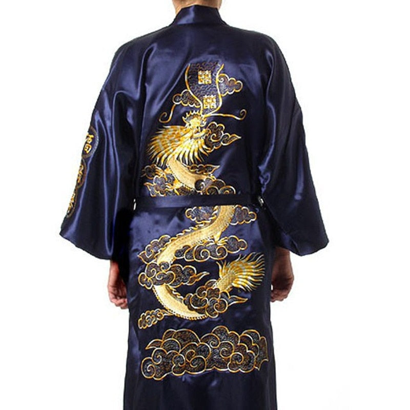 Satin Silk Golden Dragon Embroidery Long Kimono Gown Kawaiies Satin Silk Golden Dragon Embroidery Long Kimono Gown Kawaiies