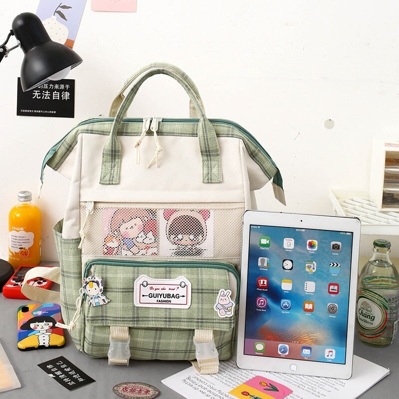kawaiies-softtoys-plushies-kawaii-plush-Set of 5 Kawaii Plaid Backpack Bag Collection Bag