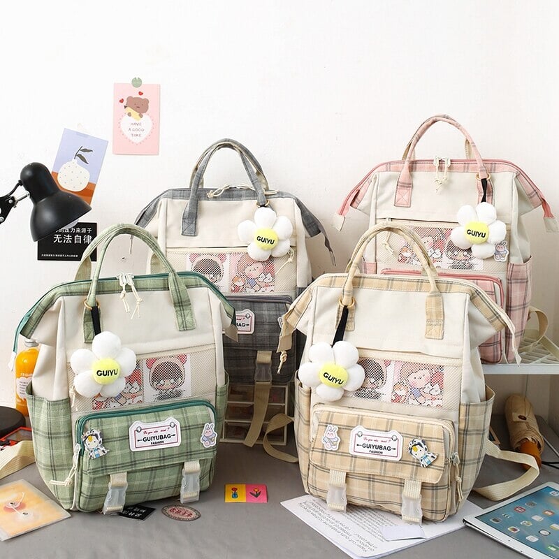kawaiies-softtoys-plushies-kawaii-plush-Set of 5 Kawaii Plaid Backpack Bag Collection Bag