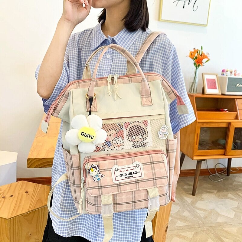 kawaiies-softtoys-plushies-kawaii-plush-Set of 5 Kawaii Plaid Backpack Bag Collection Bag