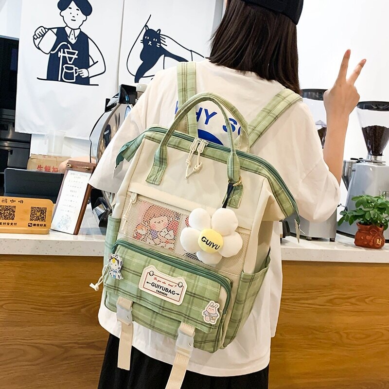 kawaiies-softtoys-plushies-kawaii-plush-Set of 5 Kawaii Plaid Backpack Bag Collection Bag