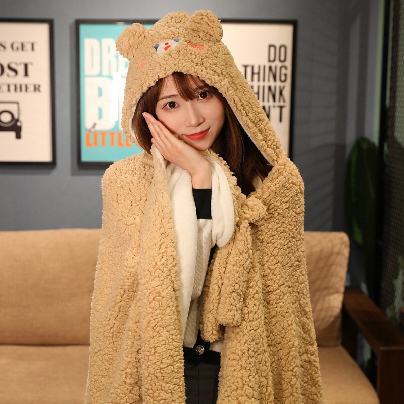 Soft Bunny Bear Poncho Fleece Blanket Cloak - Kawaiies - Adorable - Cute - Plushies - Plush - Kawaii