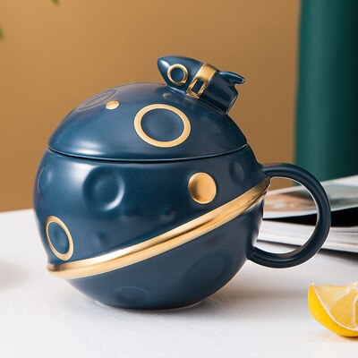 Space Astronaut Planet Ceramic Mug With Lid and Spoon - Kawaiies - Adorable - Cute - Plushies - Plush - Kawaii