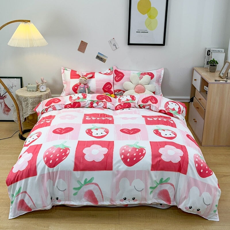 Sweet Strawberry and Cute Teddy Bedding Set - Kawaiies - Adorable - Cute - Plushies - Plush - Kawaii