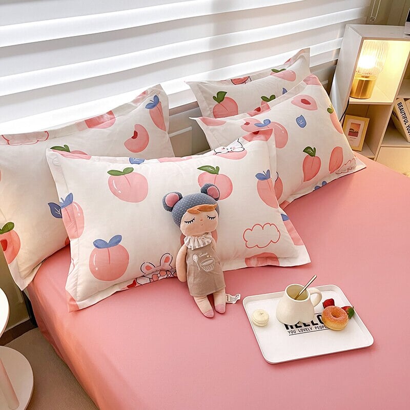 kawaiies-softtoys-plushies-kawaii-plush-White Bunny Peach Flower Bedding Set Home Decor