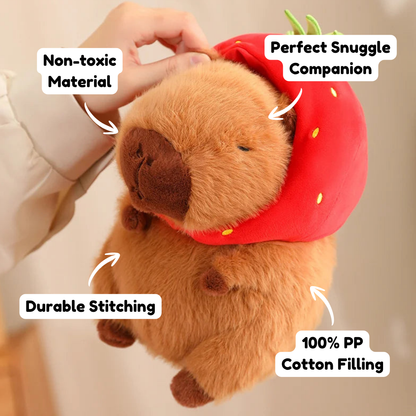 Kawaii Capybara with Strawberry Hat Plushie