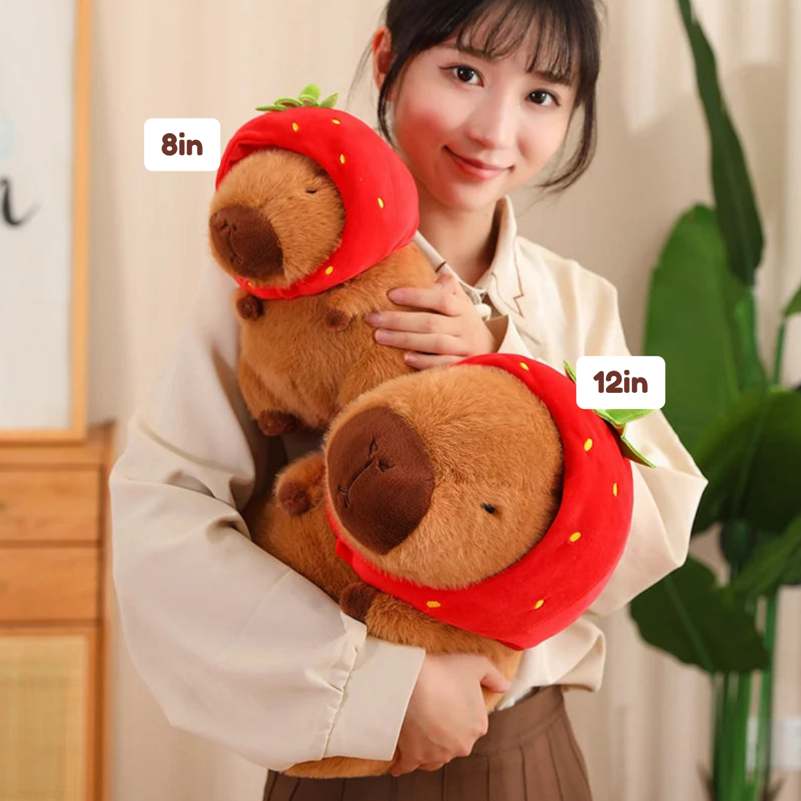 Kawaii Capybara with Strawberry Hat Plushie