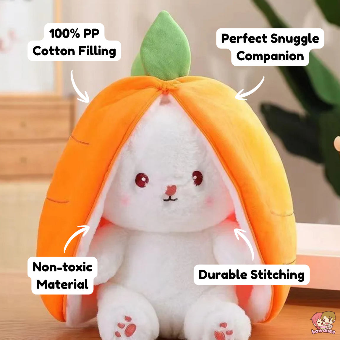 Fluffy Strawberry Carrot Bunny Zip Up Plushie