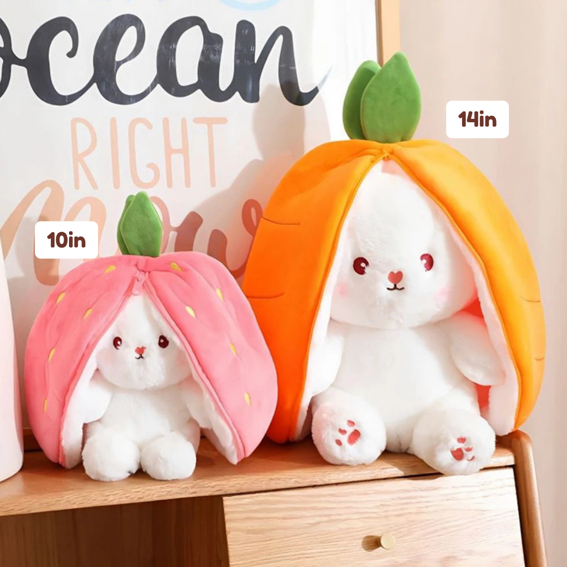 Fluffy Strawberry Carrot Bunny Zip Up Plushie