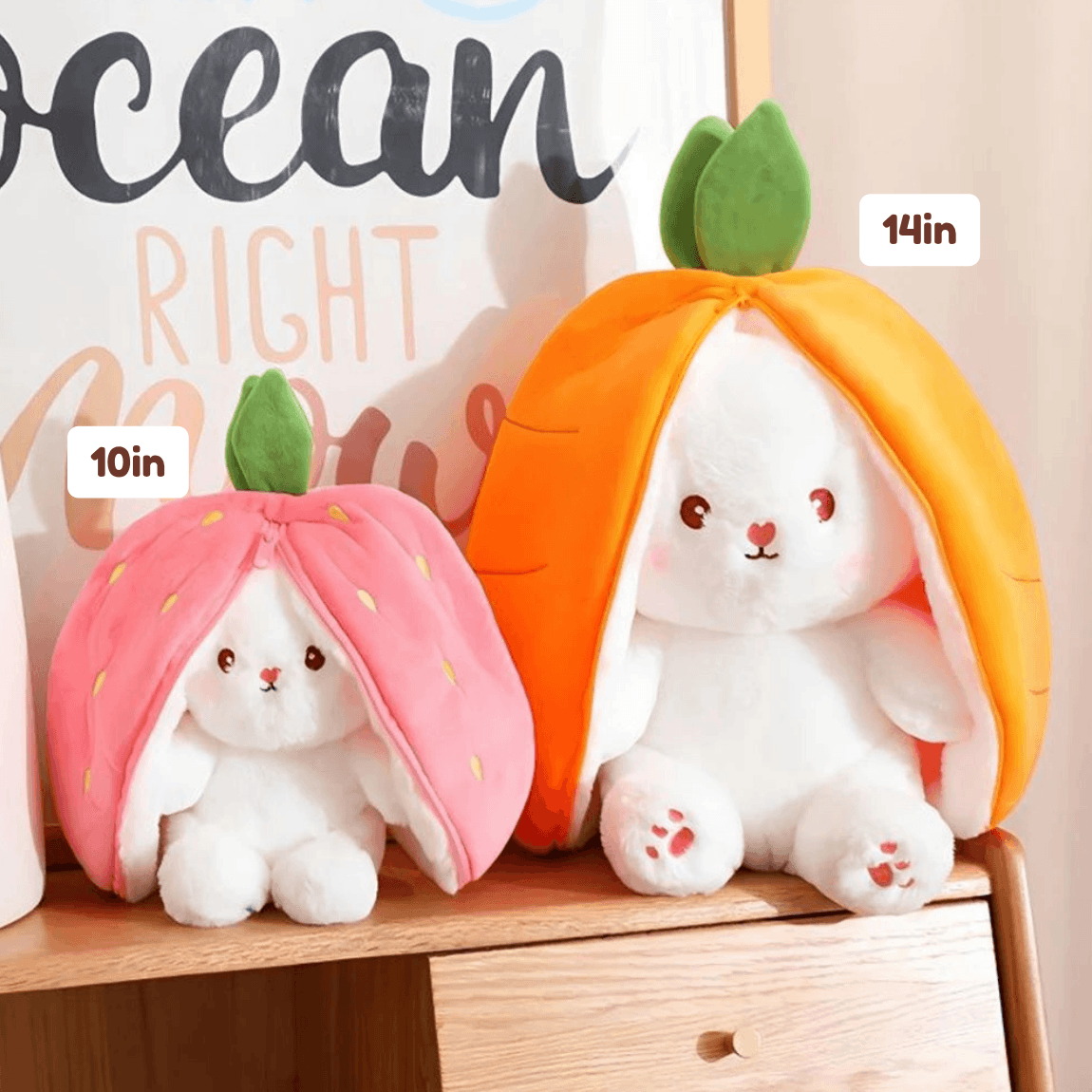 Kawaiies Collection - Soft toy - Fluffy Strawberry Carrot Bunny Zip Up Plushie