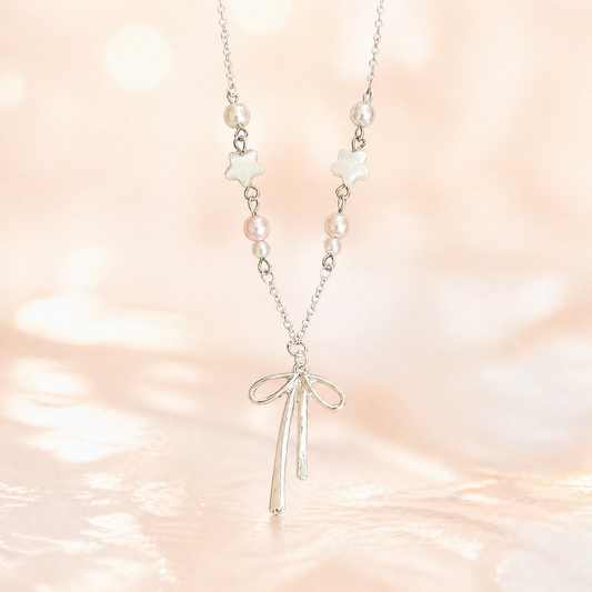 Pearl Star Bow Drop Necklace